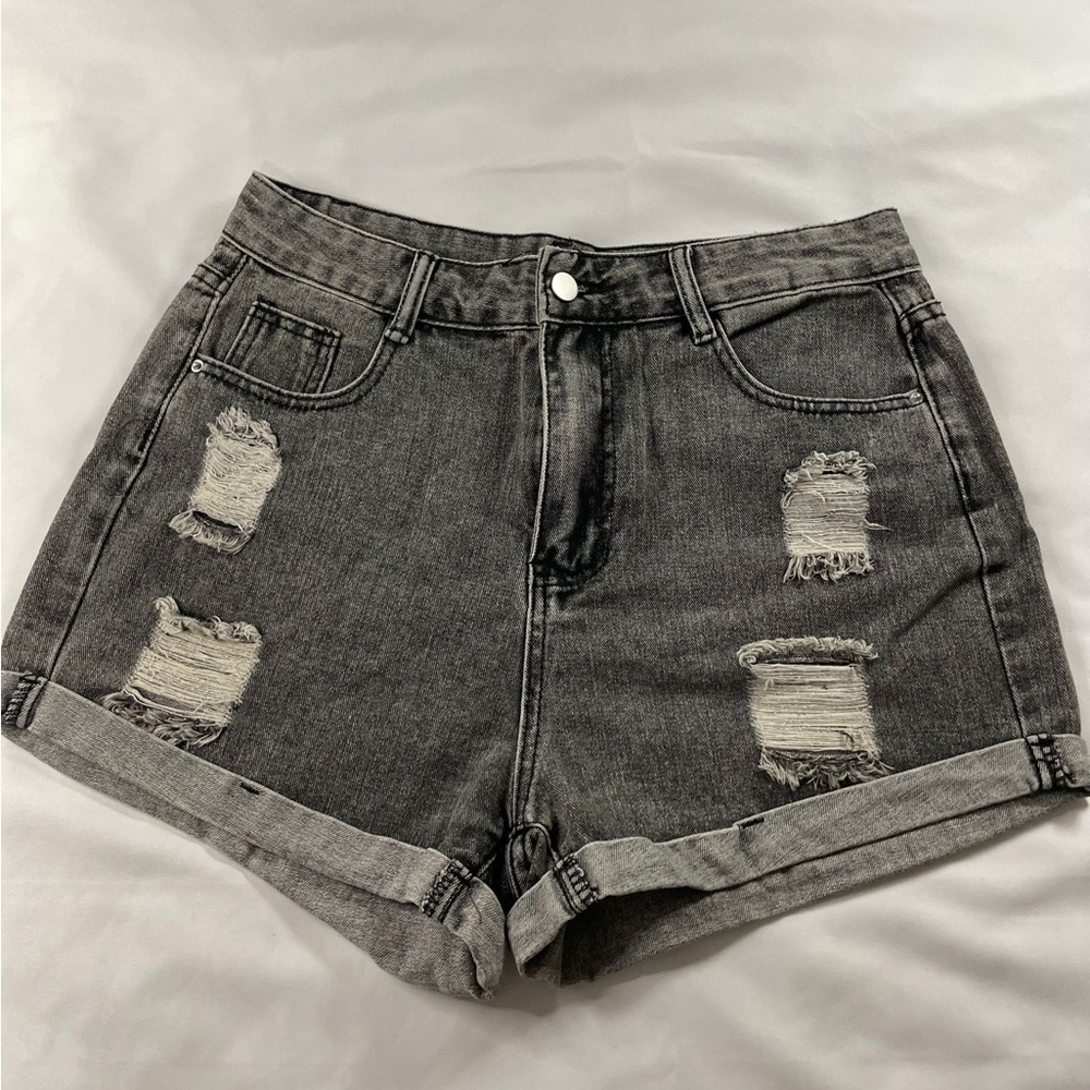 SHEIN Black Jean Shorts Distressed High-Waisted